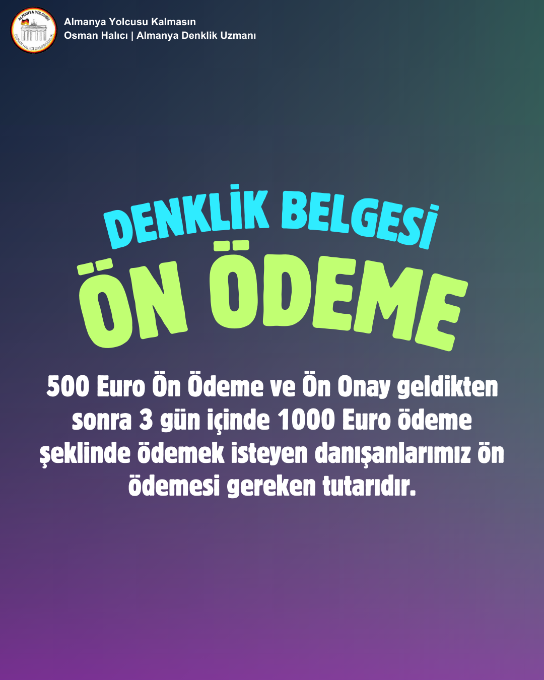 Denklik Belgesi Ön Ödeme